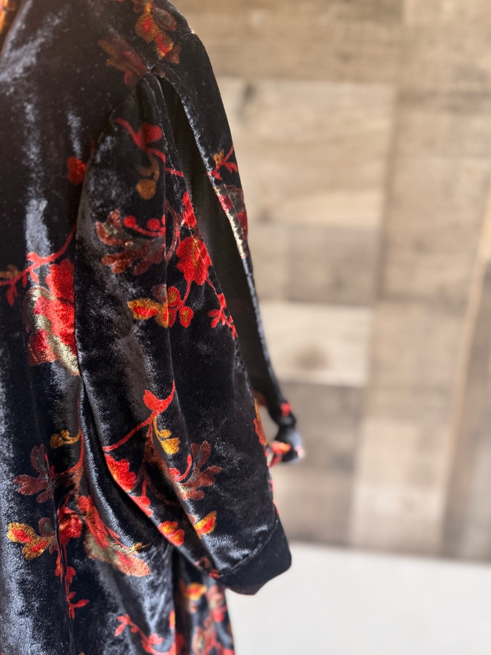 LOFT Navy Velvet Floral Mini Dress with Red Accents - Picture 6 of 8